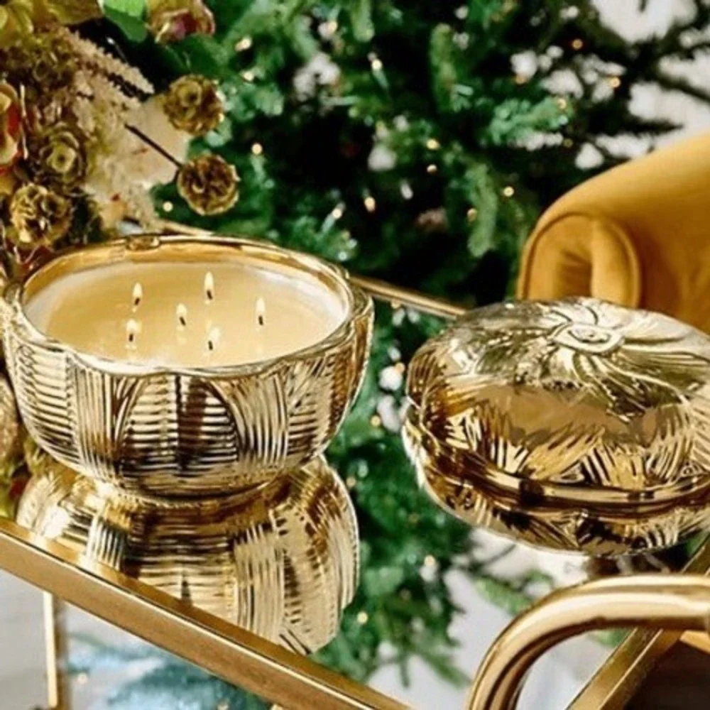 Elton John Slatkin & Co Woodside 6 Wick 50oz Gold‎ Ceramic Candle Holiday New